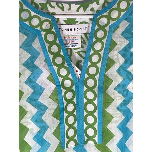 Gretchen Scott Designs  Zig Zag Pattern Tunic Top LARGE Turquoise Lime NWT - Picture 3 of 13